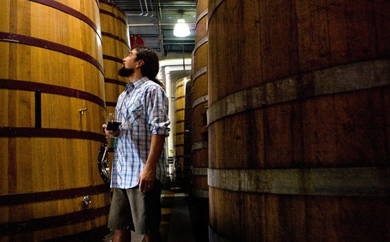 Brewer Eric Salazar and the foeders at New Belgium. Photo courtesy of westward blogs.