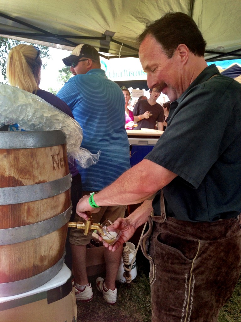 the award for 'Special Tapping That Made People Completely Lose Their Shit' goes to New Glarus Very Sour Peach poured by Dan Carey...in Lederhosen 