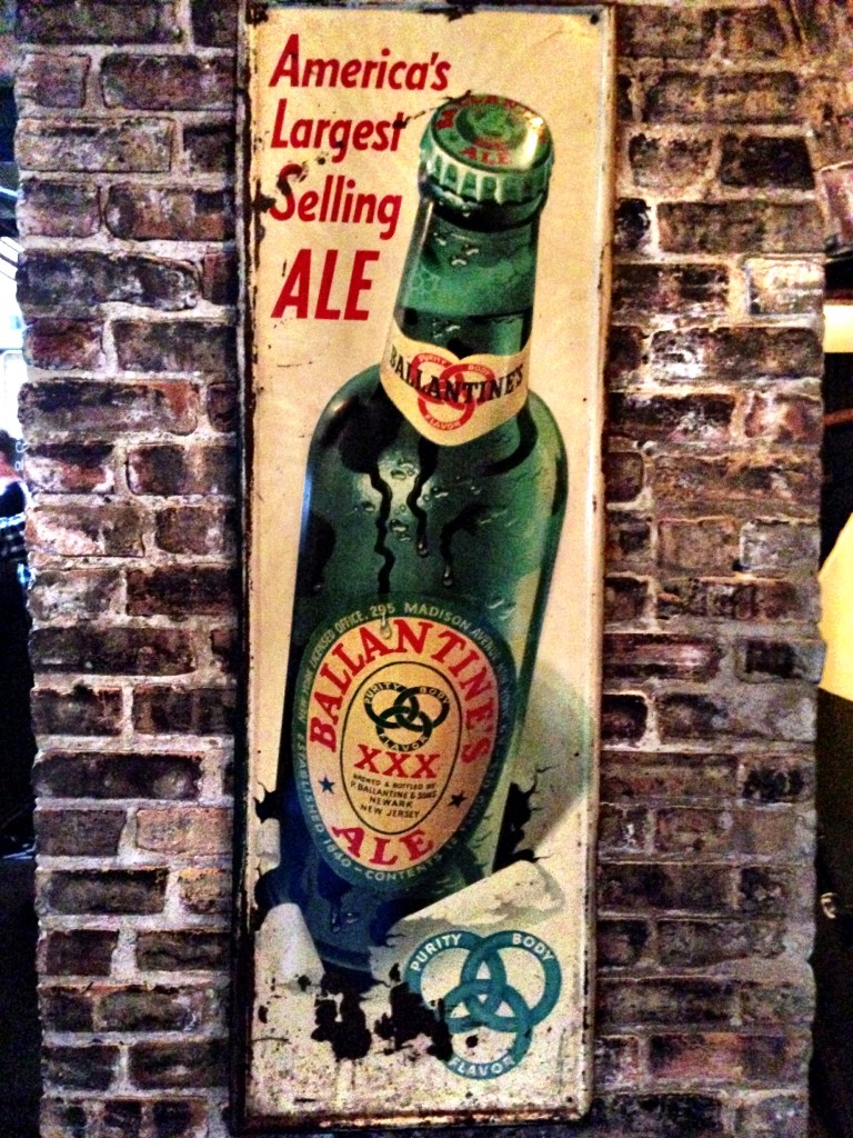 a tin sign for the original Ballantine Ale at Hopleaf