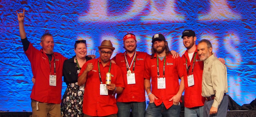 Gold!Pete, Janna, Steve, David, Gary and Michael accepting the Gold Medal for Haymarket's Defender American Stout